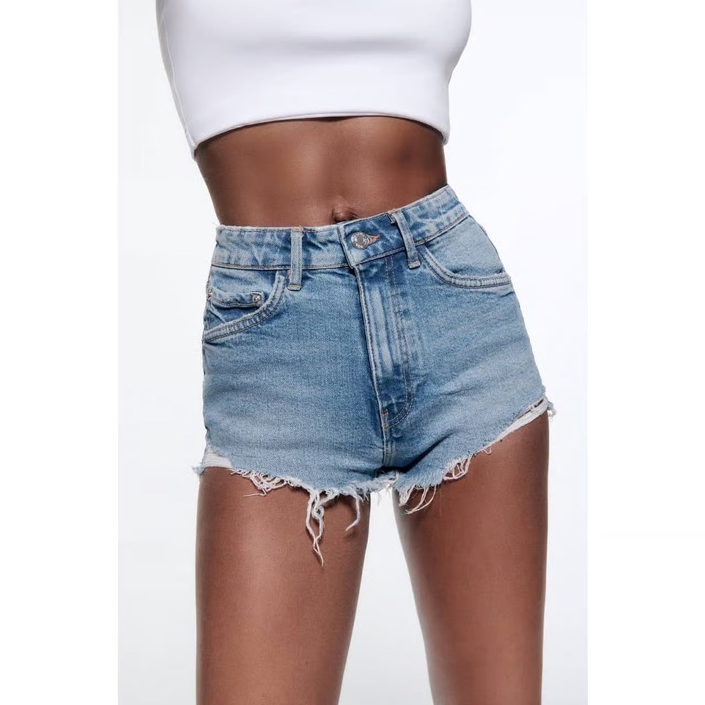Zara Blue Jean Shorts High-Waisted Distressed
